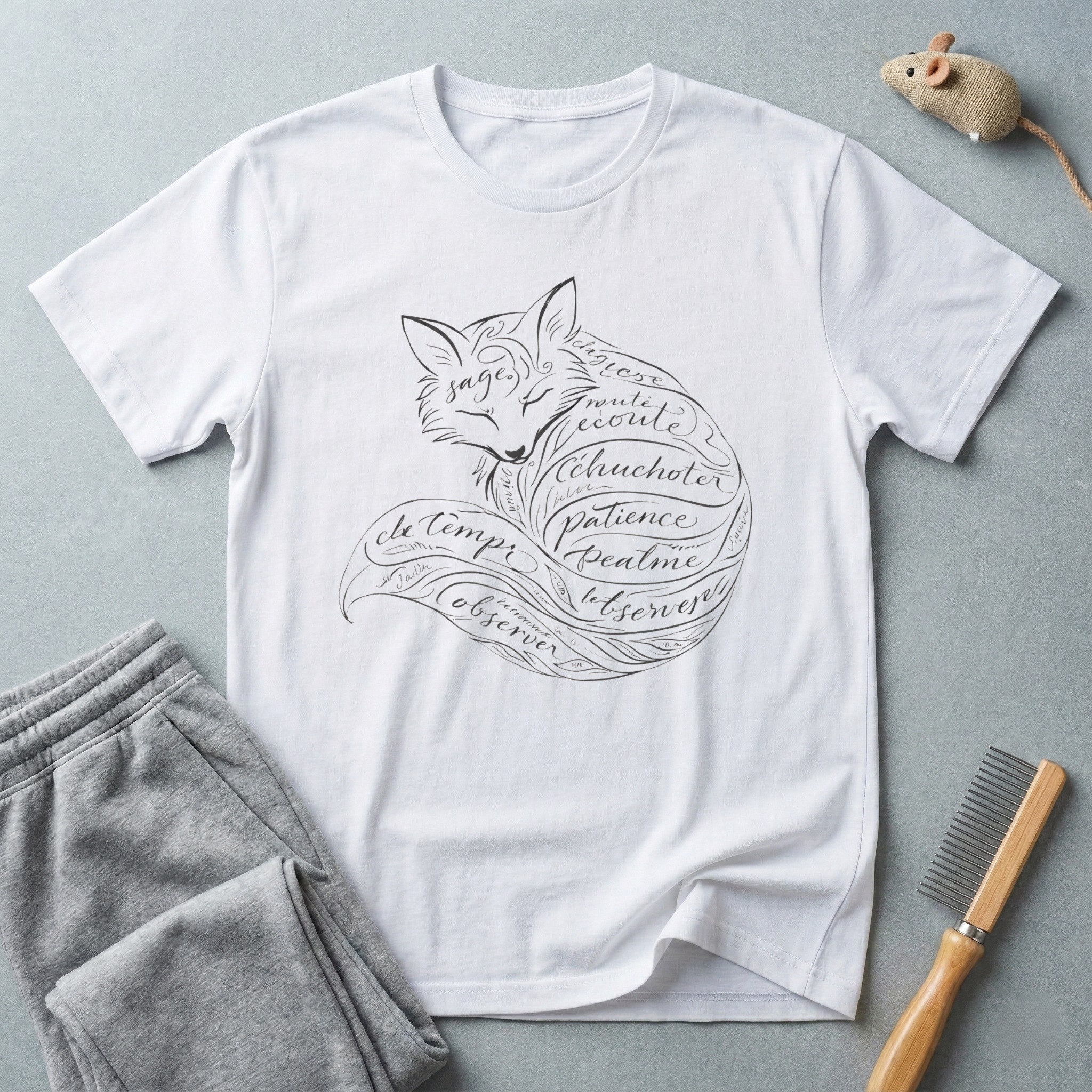 T-shirt typographique renard — Illustration de renard en écriture manuscrite avec des mots inspirants