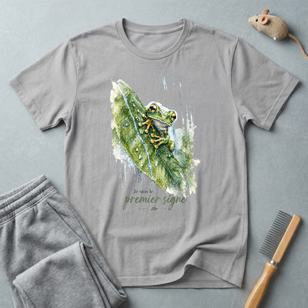T-shirt aquarelle grenouille sur feuille — «Je suis le premier signe»
