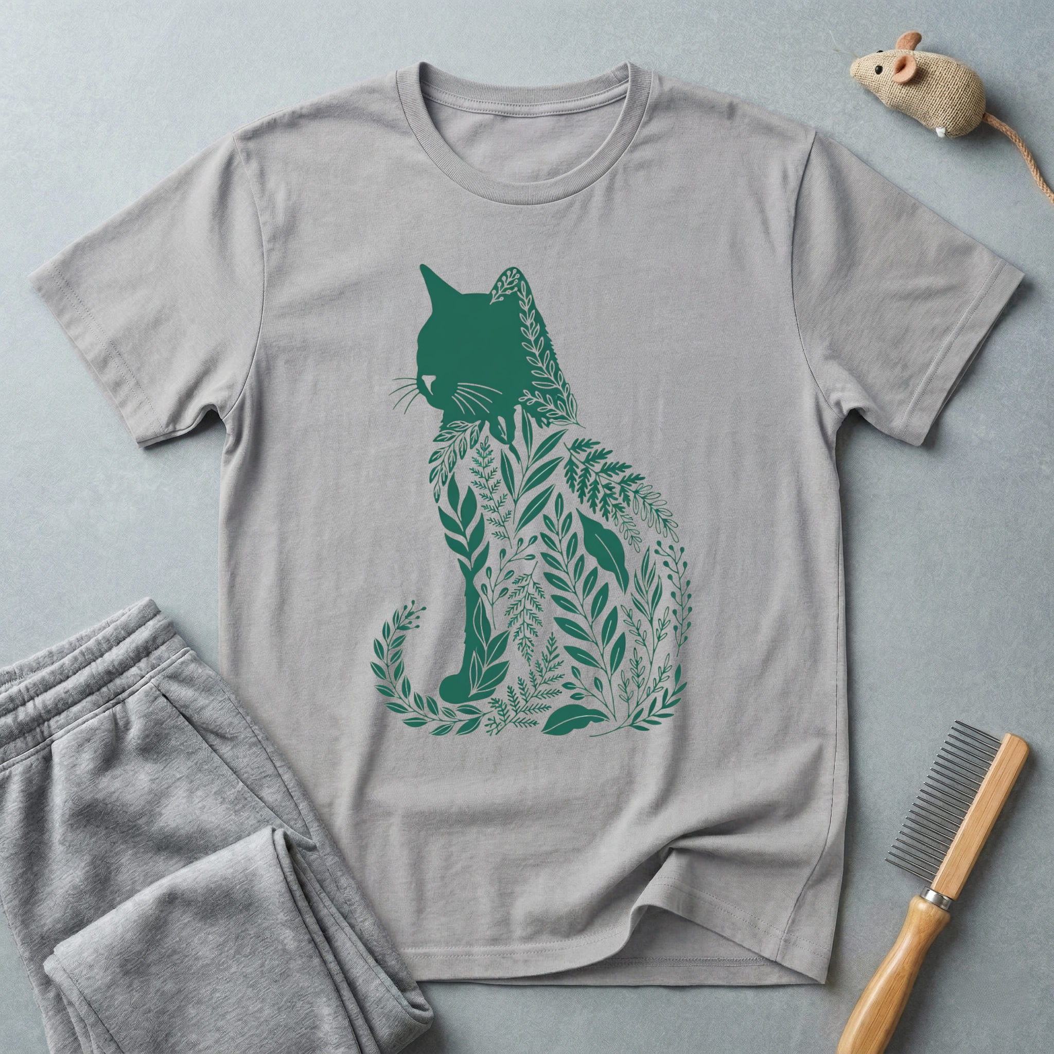 T-shirt silhouette de chat floral