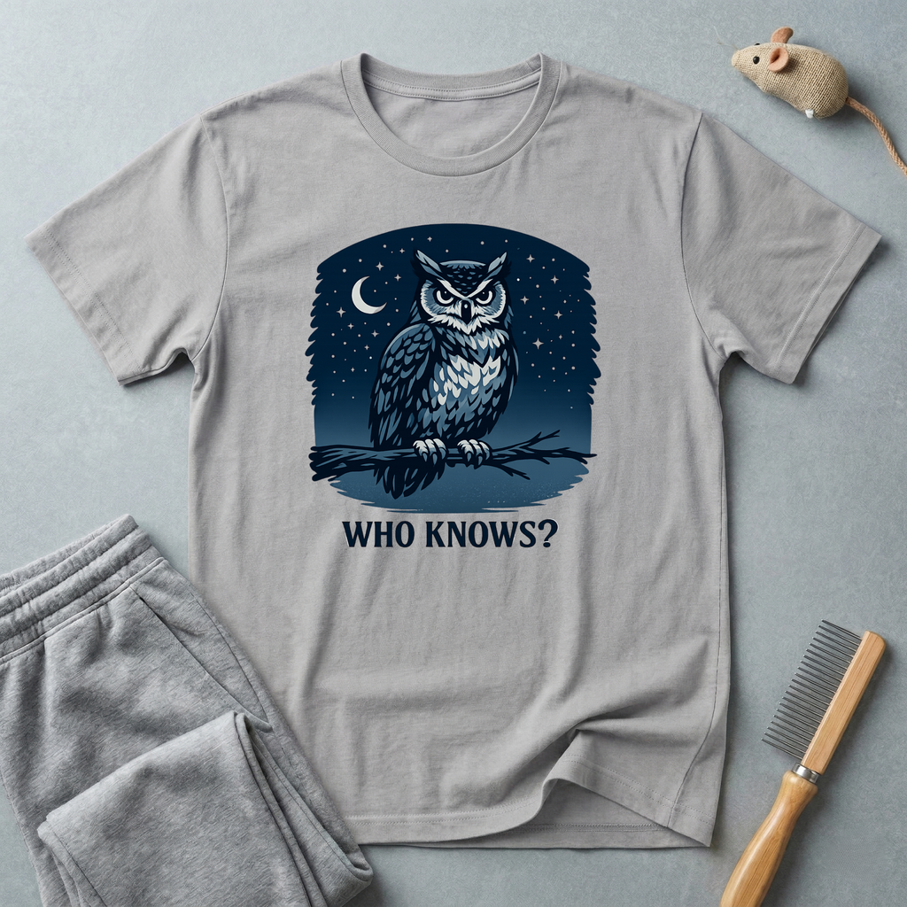 Owl Night Tee — 'Who Knows?' Graphic T-Shirt