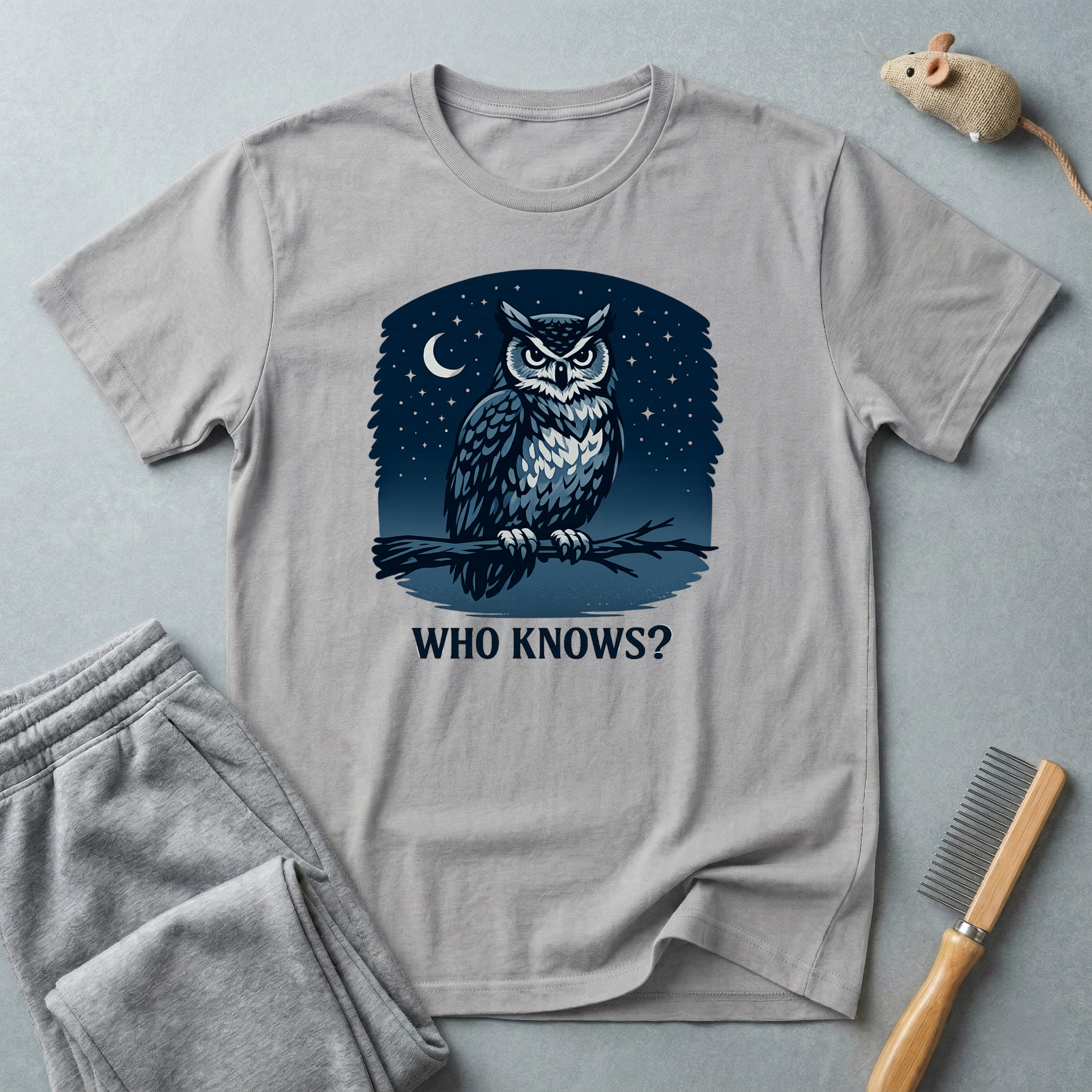 Owl Night Tee — 'Who Knows?' Graphic T-Shirt