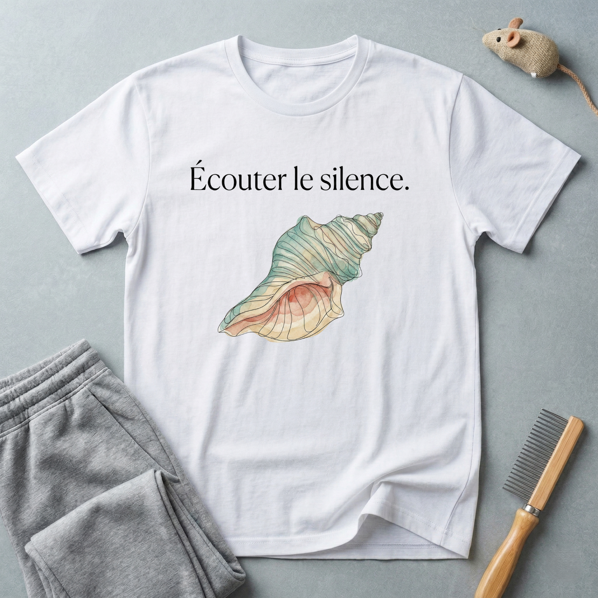 T-shirt — «Écouter le silence.» T-shirt graphique coquillage