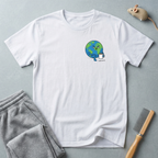 Cute coffee-drinking planet graphic T-shirt