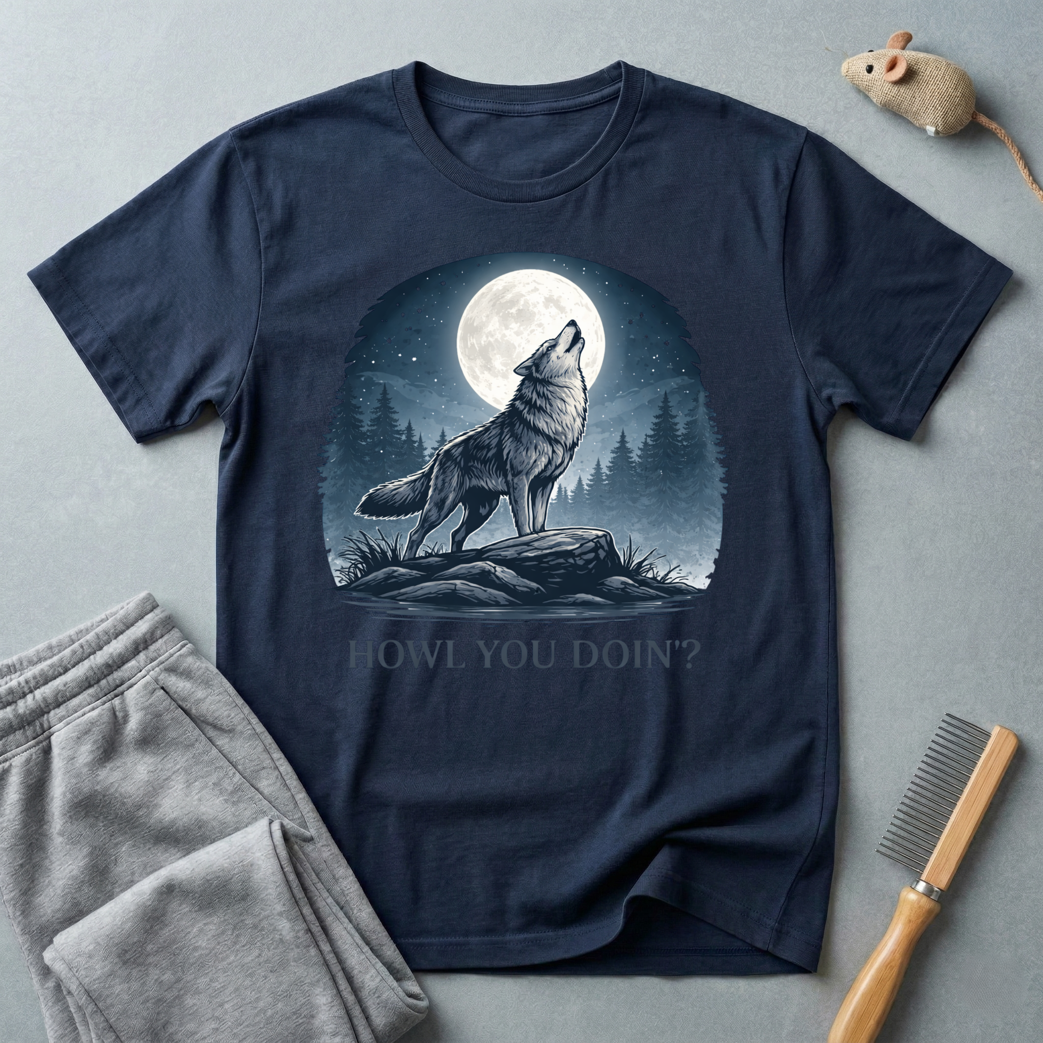 Howling Wolf T-Shirt — Moonlit Forest Graphic T-Shirt “Howl You Doin?”