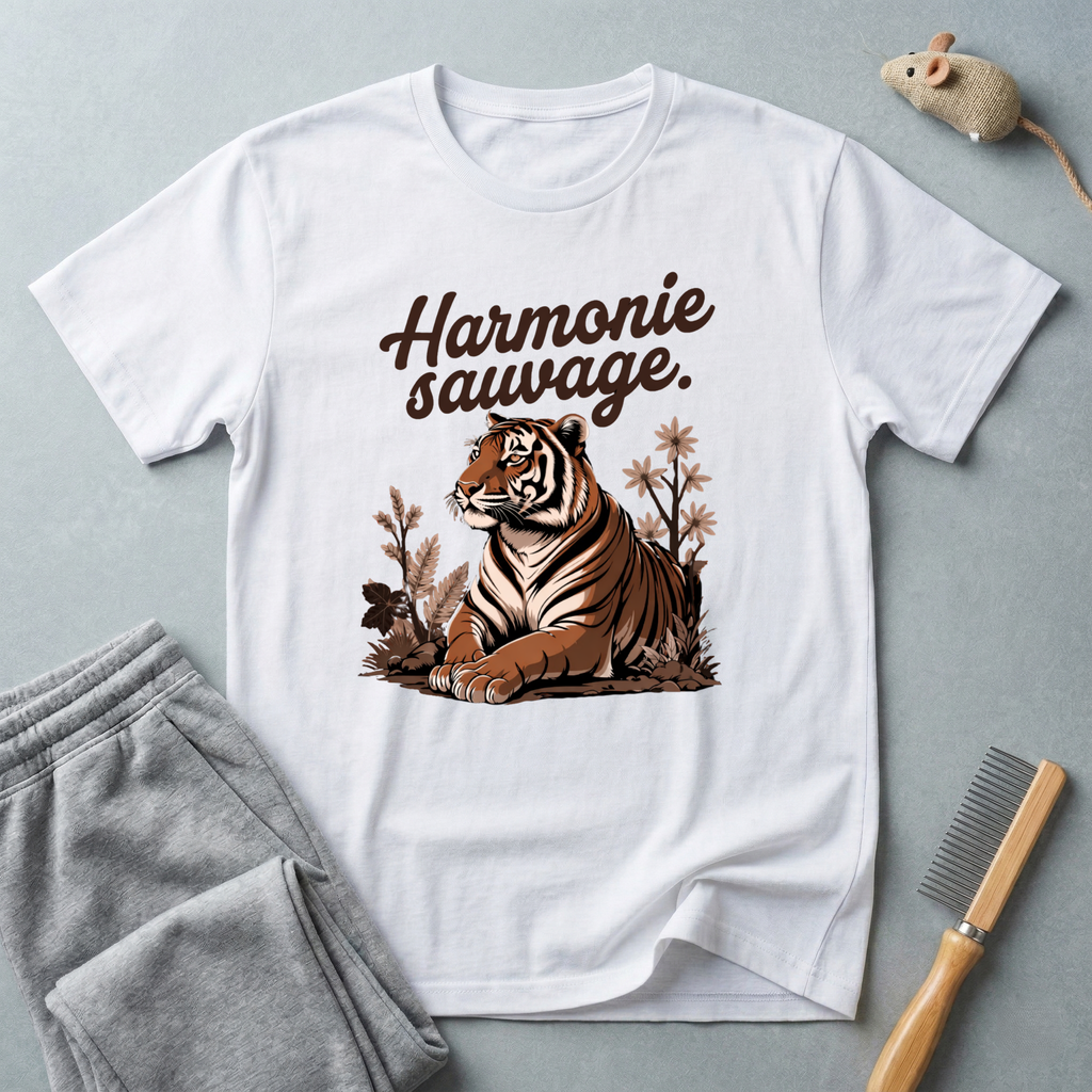 T-shirt graphique tigre — «Harmonie sauvage» — T-shirt nature vintage