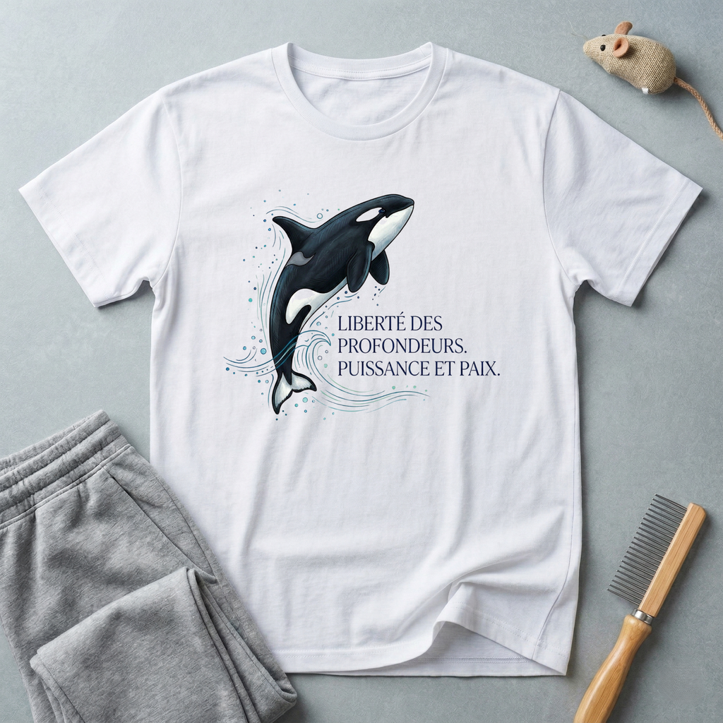 T-shirt illustration Orque — «Liberté des profondeurs, puissance et paix»