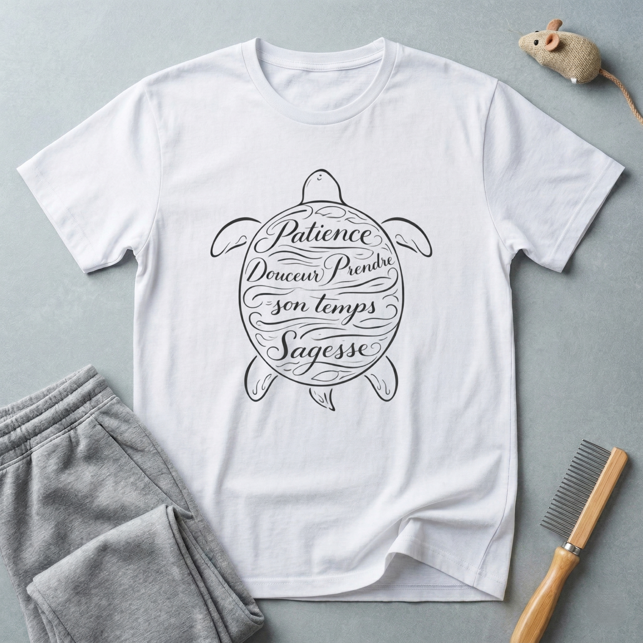 T-shirt — Motif tortue en écriture manuscrite «Patience, Rêves, Sagesse»