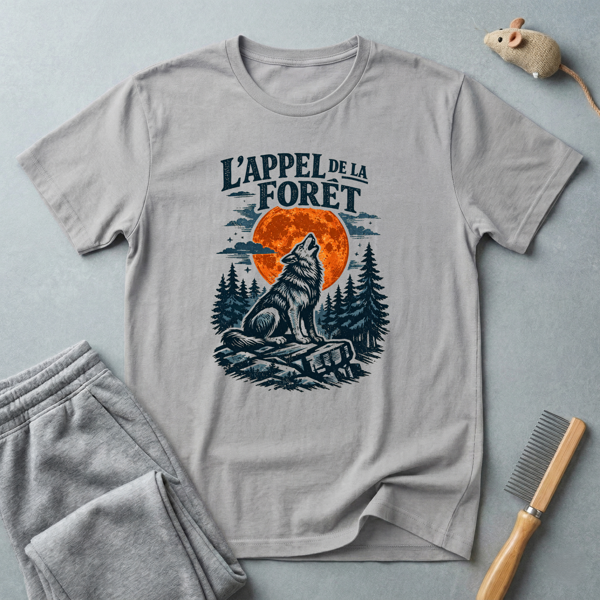 T-shirt — L’Appel de la Forêt: motif loup (loup hurlant, lune et forêt) 🐺🌙🌲