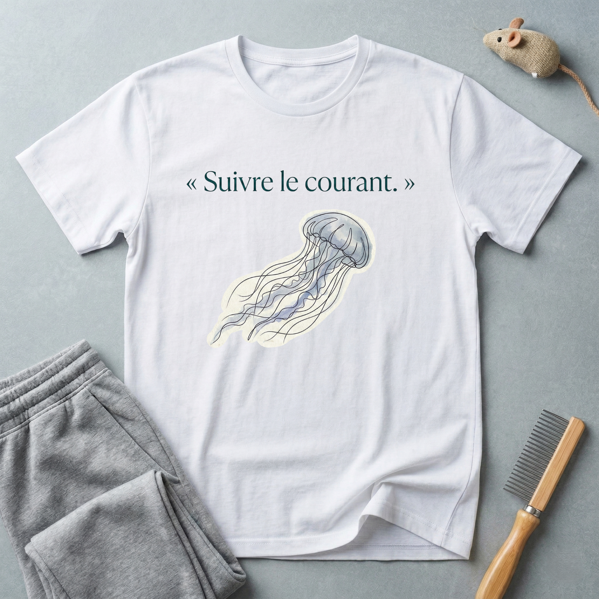 T-shirt Méduse — «Suivre le courant.»