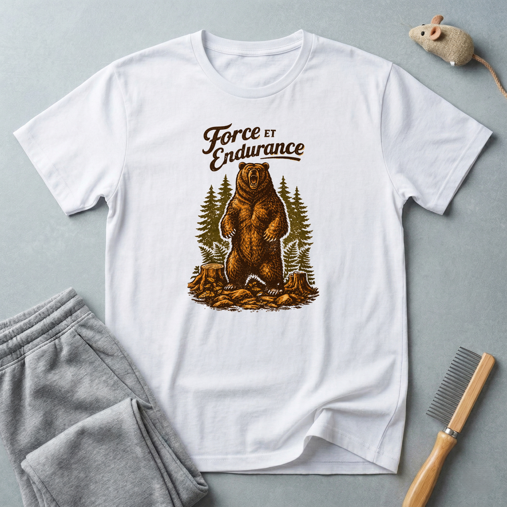 T-shirt Ours «Force et Endurance» — T-shirt graphique camping forêt style vintage 🐻🌲