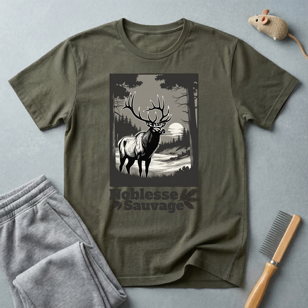 T-shirt graphique nature élan — T-shirt outdoor «Noblesse Sauvage»
