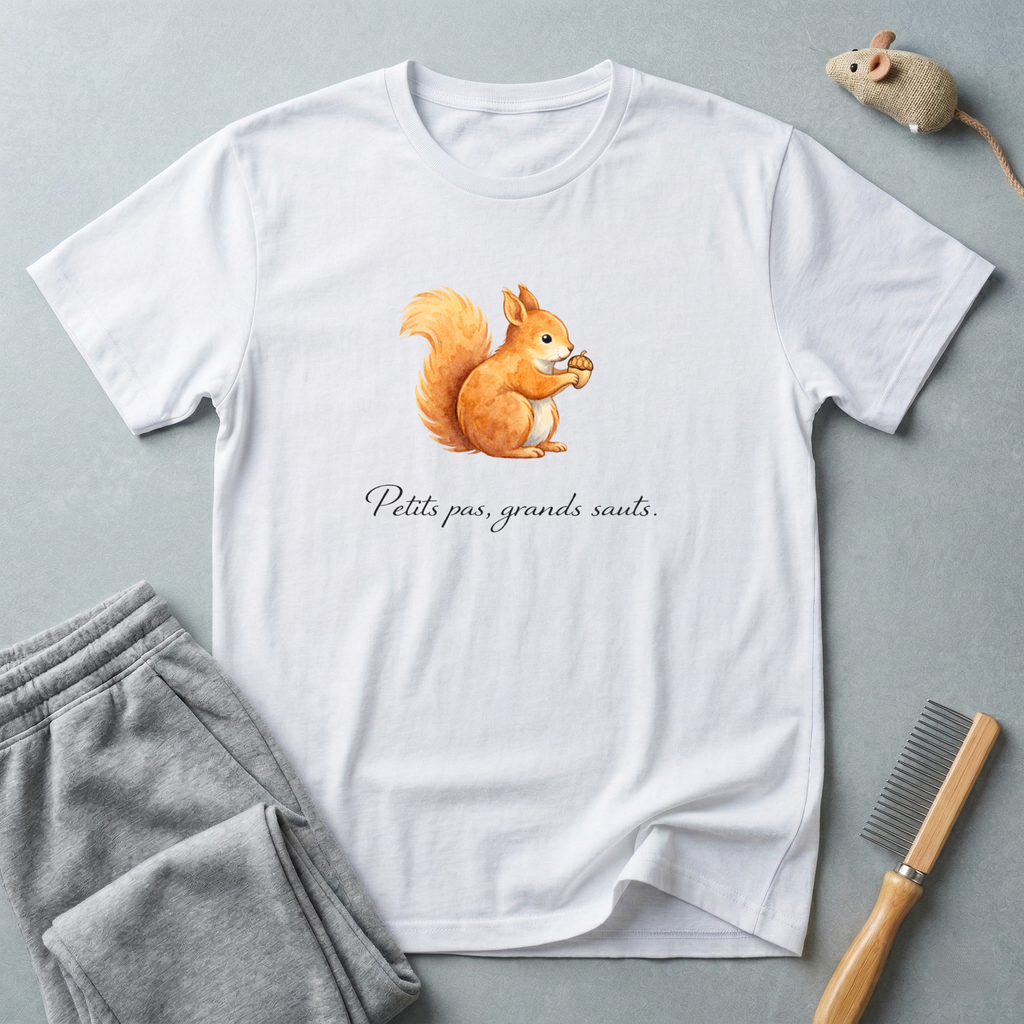 T-shirt illustré d'un écureuil — Adorable aquarelle d'un écureuil tenant un gland