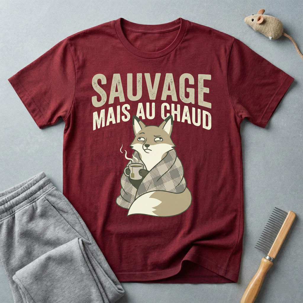 T-shirt renard « Sauvage mais au chaud » — T-shirt graphique renard vintage et cosy
