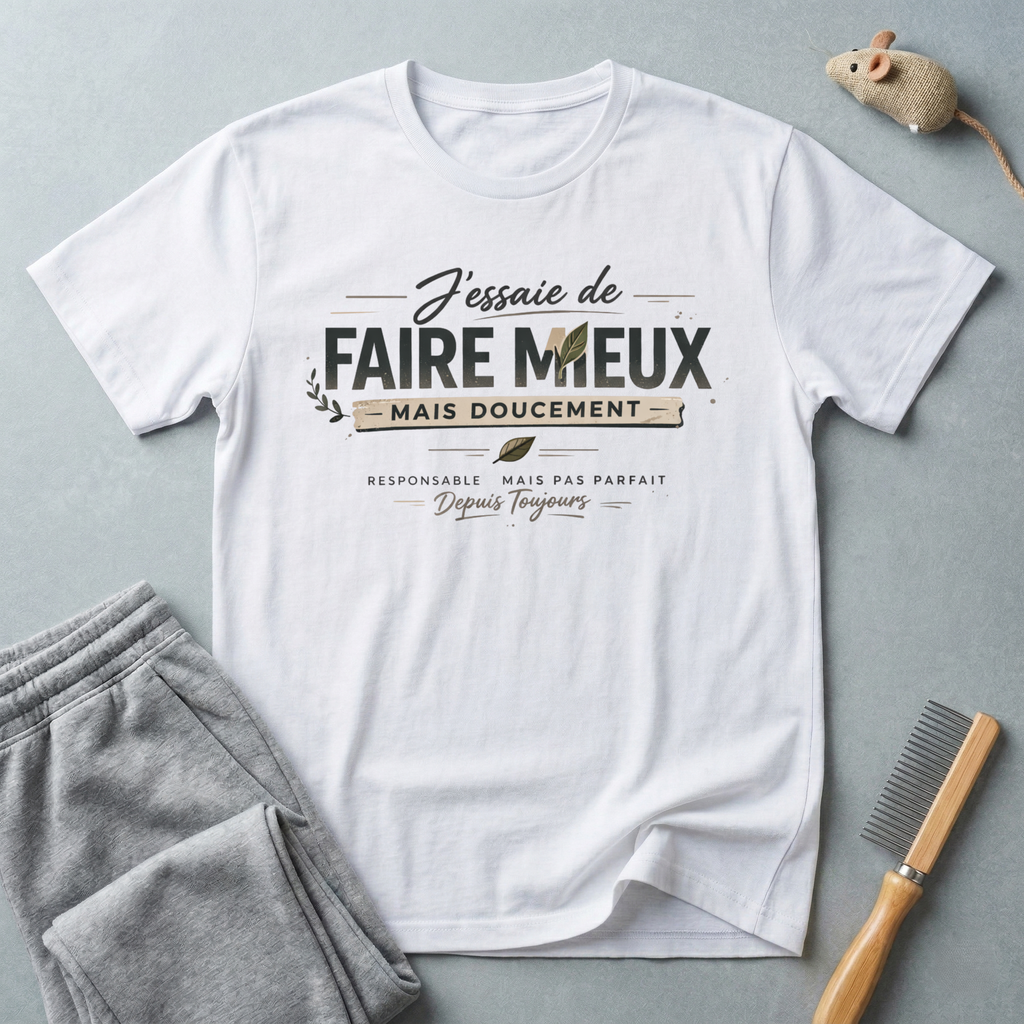 "J'essaie de faire mieux mais doucement" Inspirational Graphic Tee