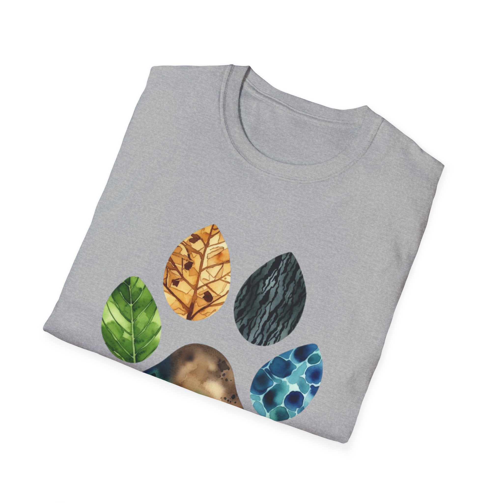 Nature Paw Print T-Shirt — Colorful Leaf & Stone Paw Design