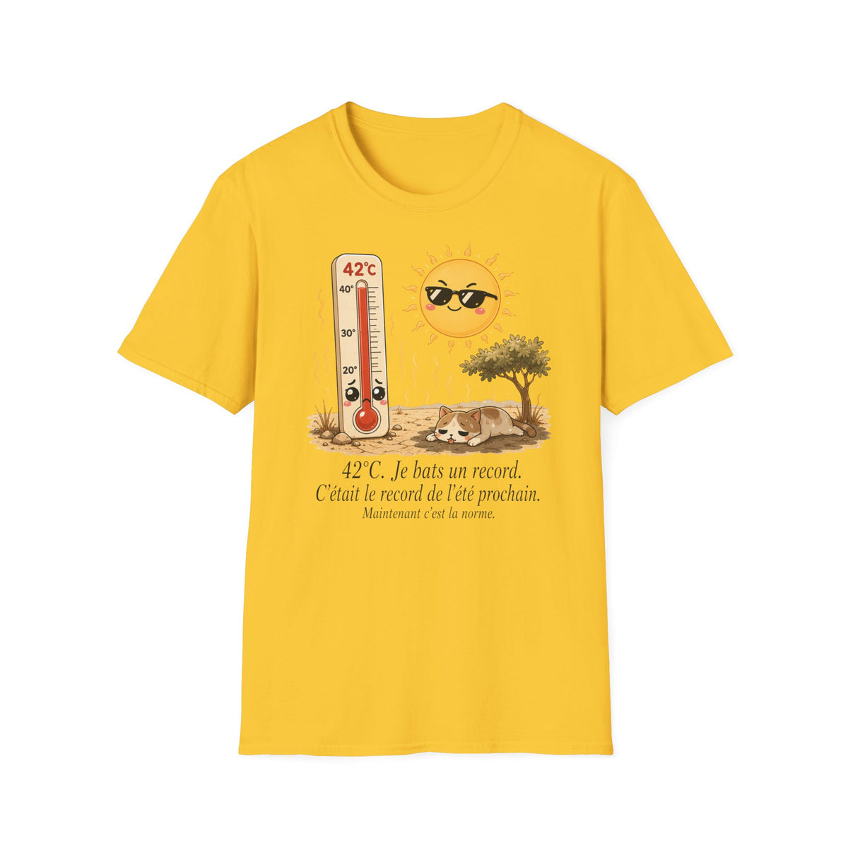 T-shirt graphique « Canicule » — Design thermomètre ensoleillé affichant 42 °C