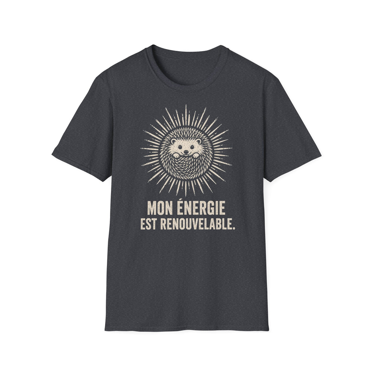 T-shirt Hérisson et énergie renouvelable — « Mon énergie est renouvelable » — T-shirt graphique écoresponsable
