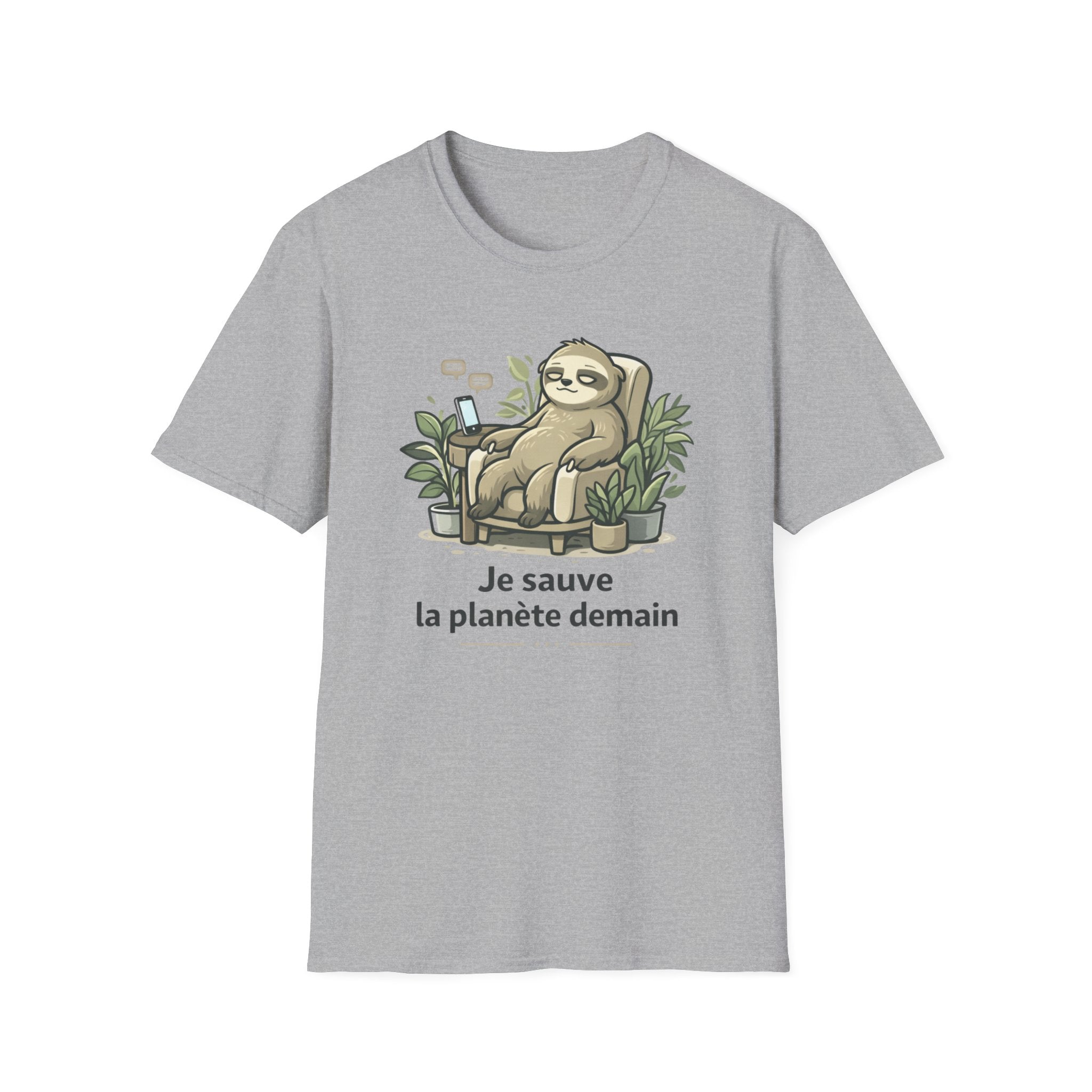 Sloth Eco T-Shirt — "Je sauve la planète demain" Cute Sustainable Vibe Tee