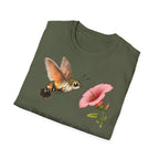 T-shirt fleuri avec colibri et coquelicot — « On me prend pour un colibri, je suis un papillon »