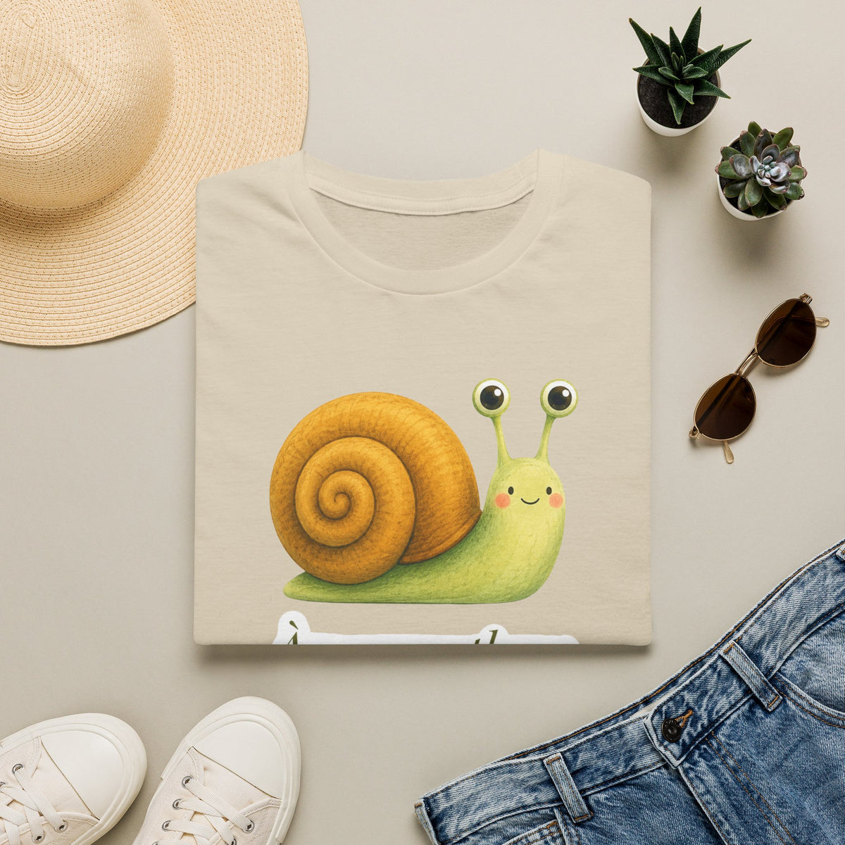 T-shirt illustré avec escargot — « À mon rythme. » — Adorable T-shirt « slow living »