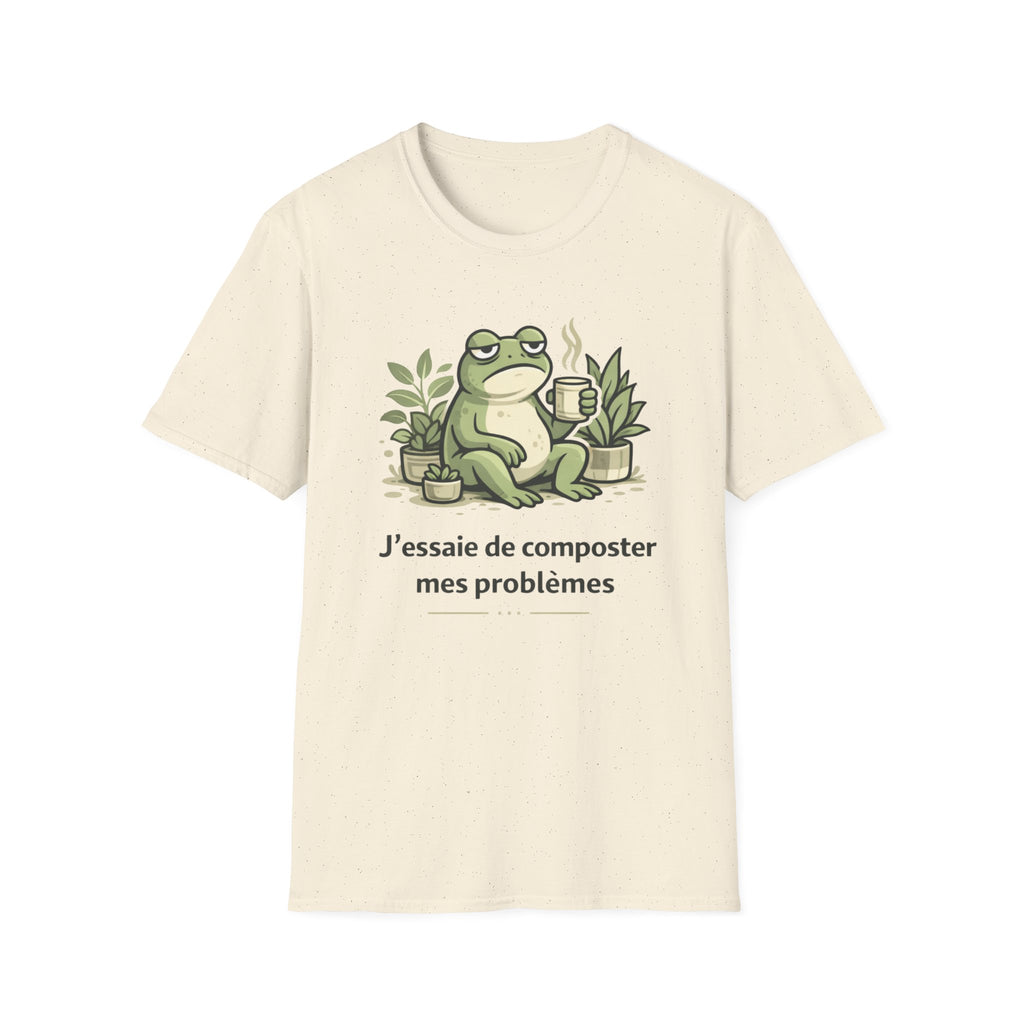 Frog Composting T-Shirt – "J'essaie de composter mes problèmes" French Eco Humor Tee