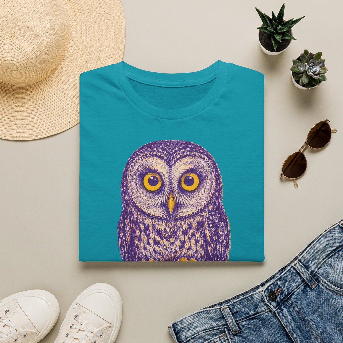 T-shirt graphique avec hibou — Hibou violet avec inscription « Je sais. »