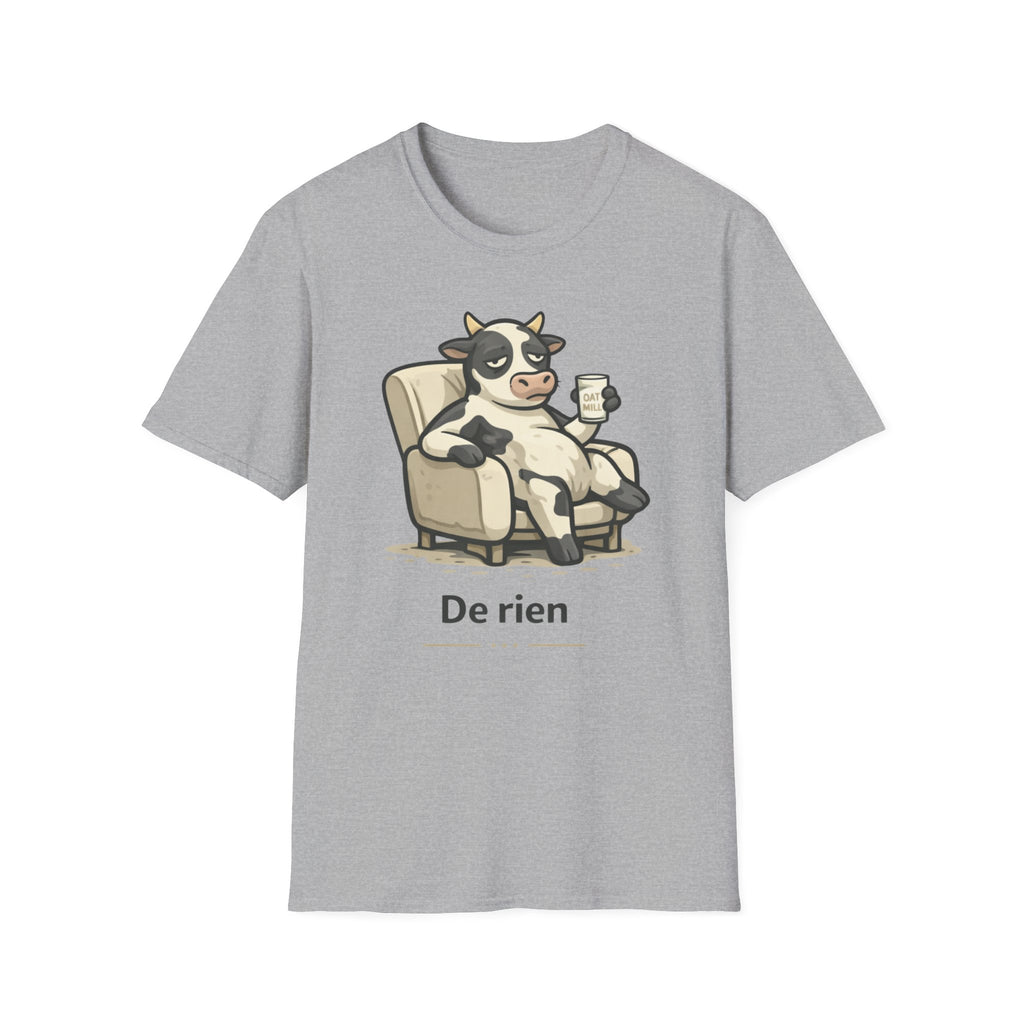 Cow Lounge T-Shirt — Cute Relaxing Cow Illustration with “De rien” Text