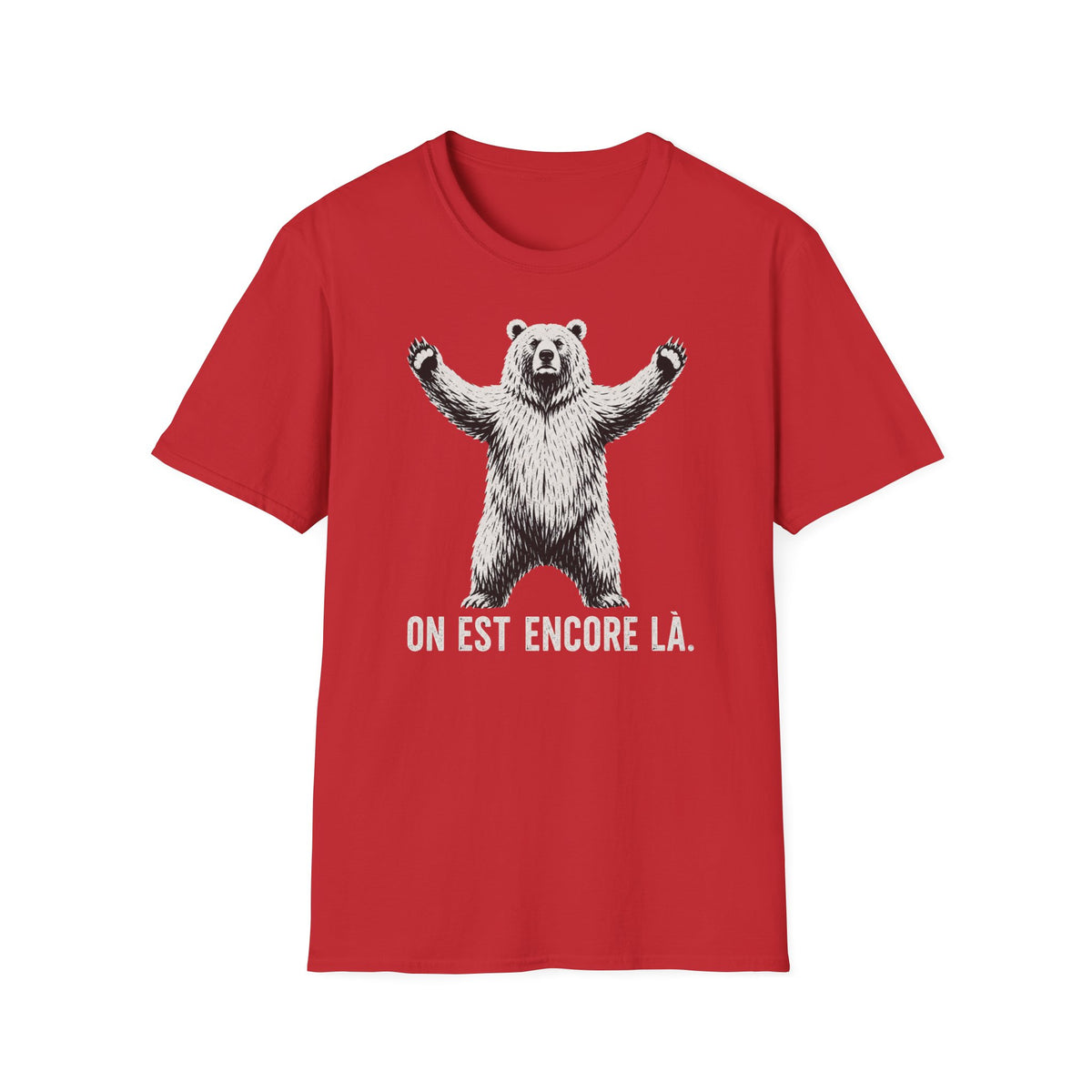 T-shirt graphique avec ours — « On est encore là » — Style vintage