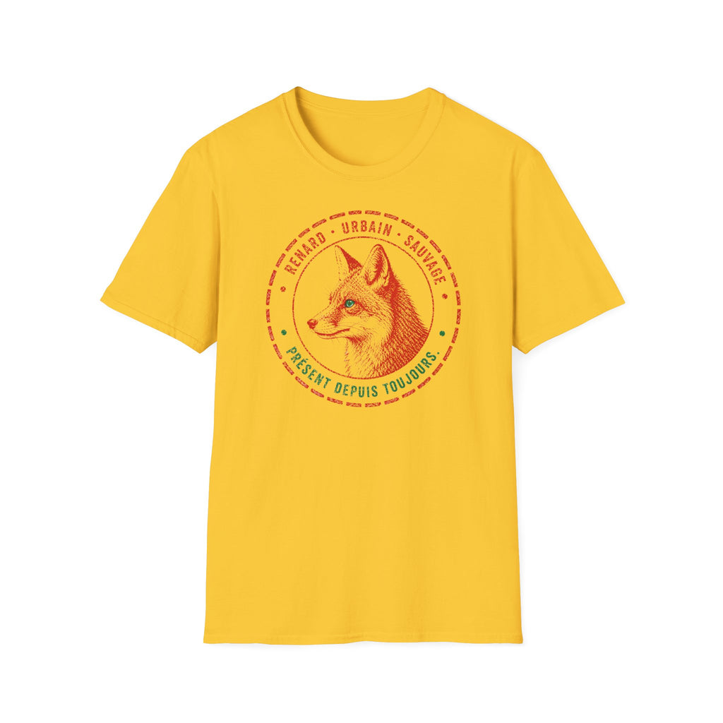 T-shirt Renard vintage avec écusson — « Renard urbain sauvage » — T-shirt rétro sur le thème de la faune sauvage