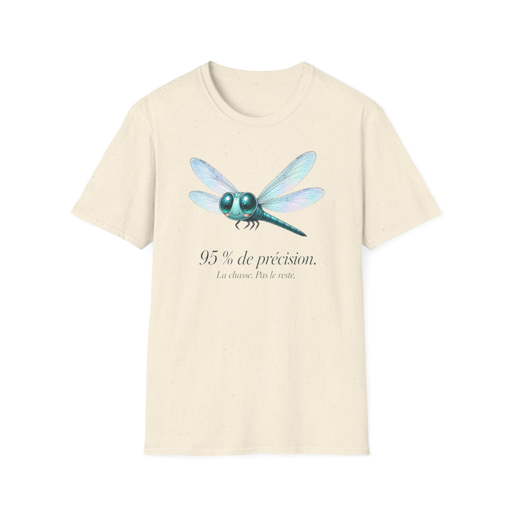 T-shirt illustré avec libellule — « 95 % de précision »
