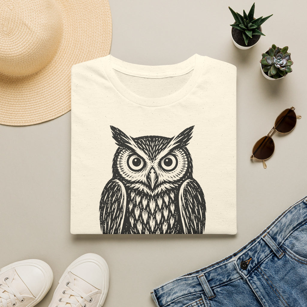 T-shirt illustré avec hibou — « VEILLE. » — T-shirt graphique vintage de veille nocturne