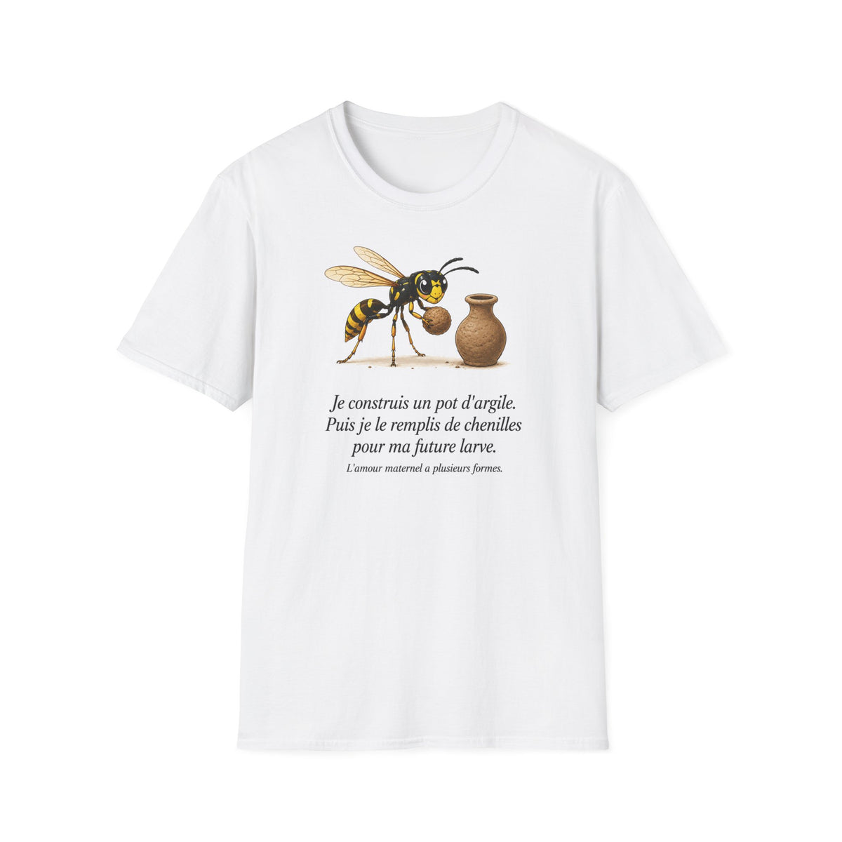 T-shirt — Guêpe avec illustration d’un pot en argile (« Je construis un pot d’argile »)
