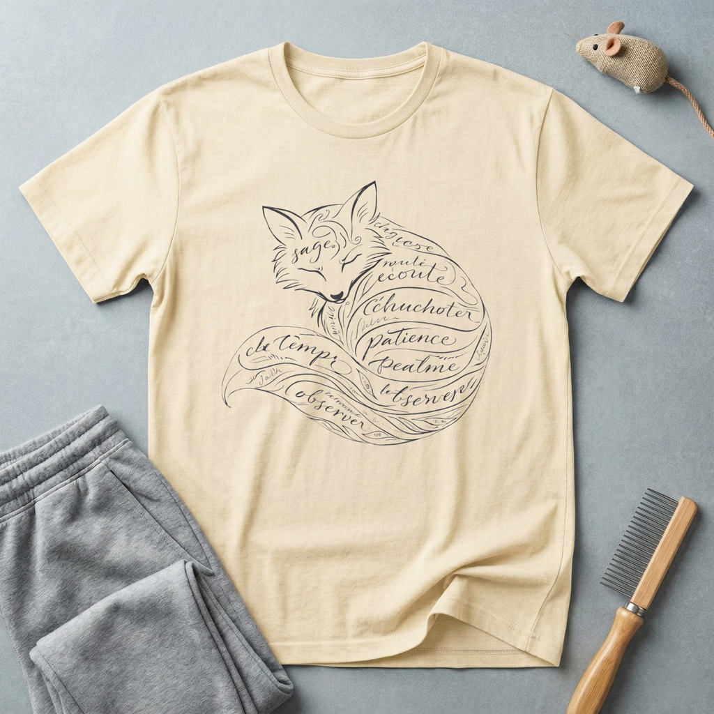 T-shirt typographique renard — Illustration de renard en écriture manuscrite avec des mots inspirants