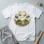 T-shirt paysage «Patte sauvage» — T-shirt nature avec empreinte de patte en forêt de montagne