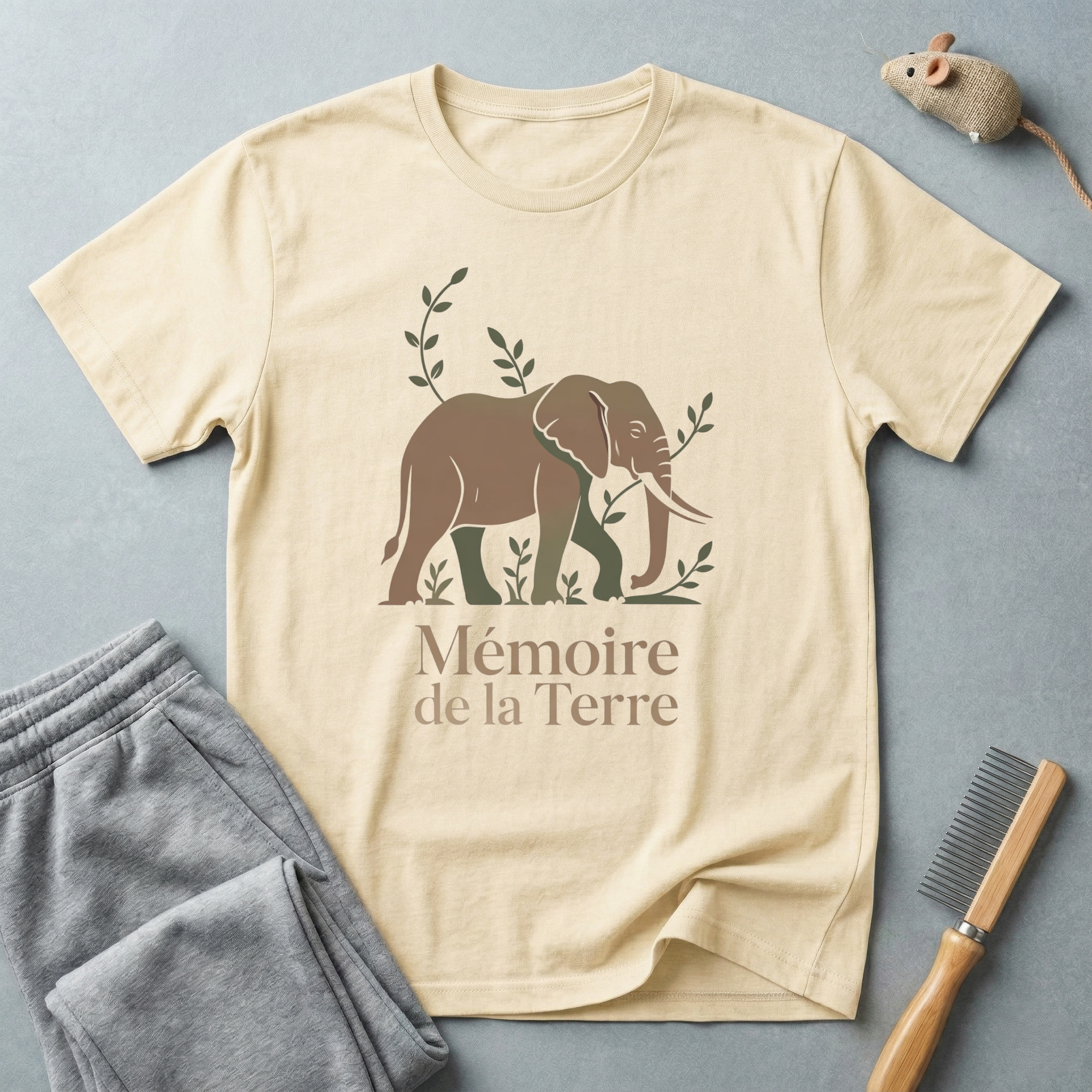 T-shirt graphique éléphant «Mémoire de la Terre» — T-shirt faune aux tons naturels