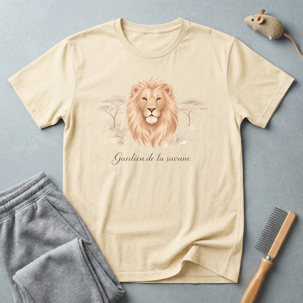 T-shirt illustration Lion — T-shirt faune délicat «Gardien de la Savane».