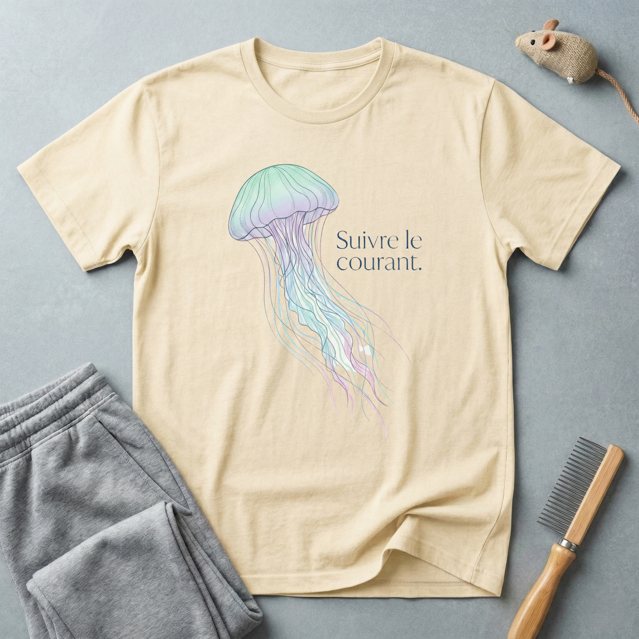 T-shirt méduse aquarelle — «Suivre le courant»