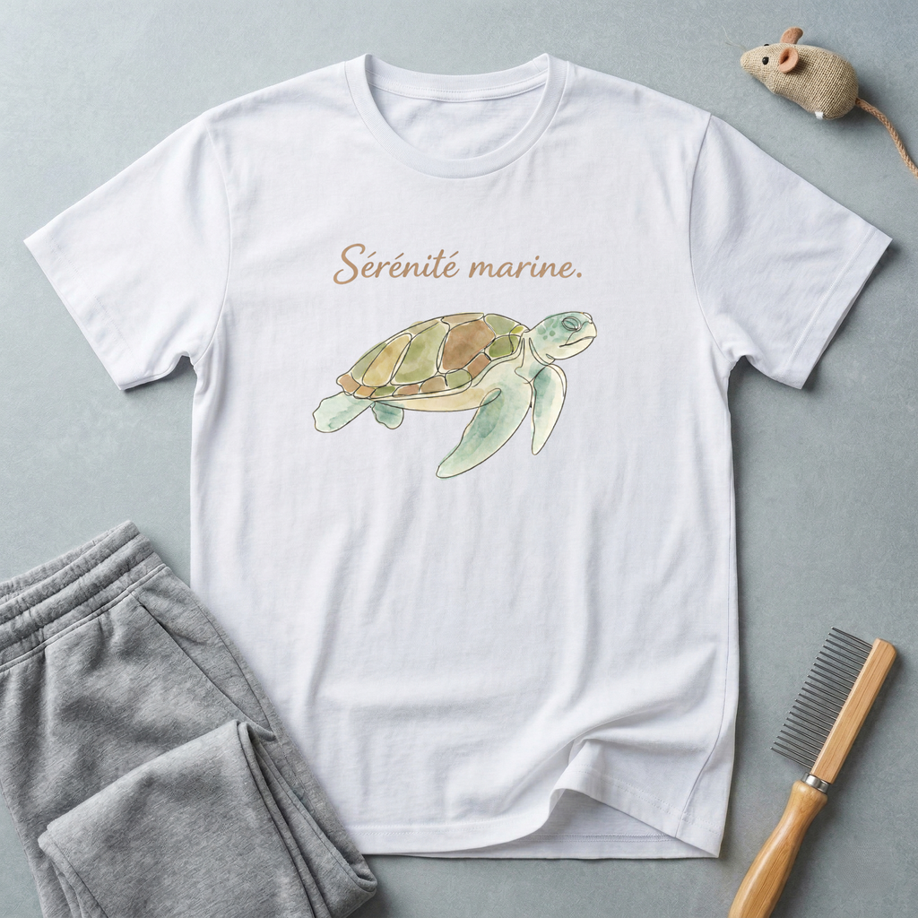 T-shirt tortue de mer — «Sérénité marine» — T-shirt aquarelle