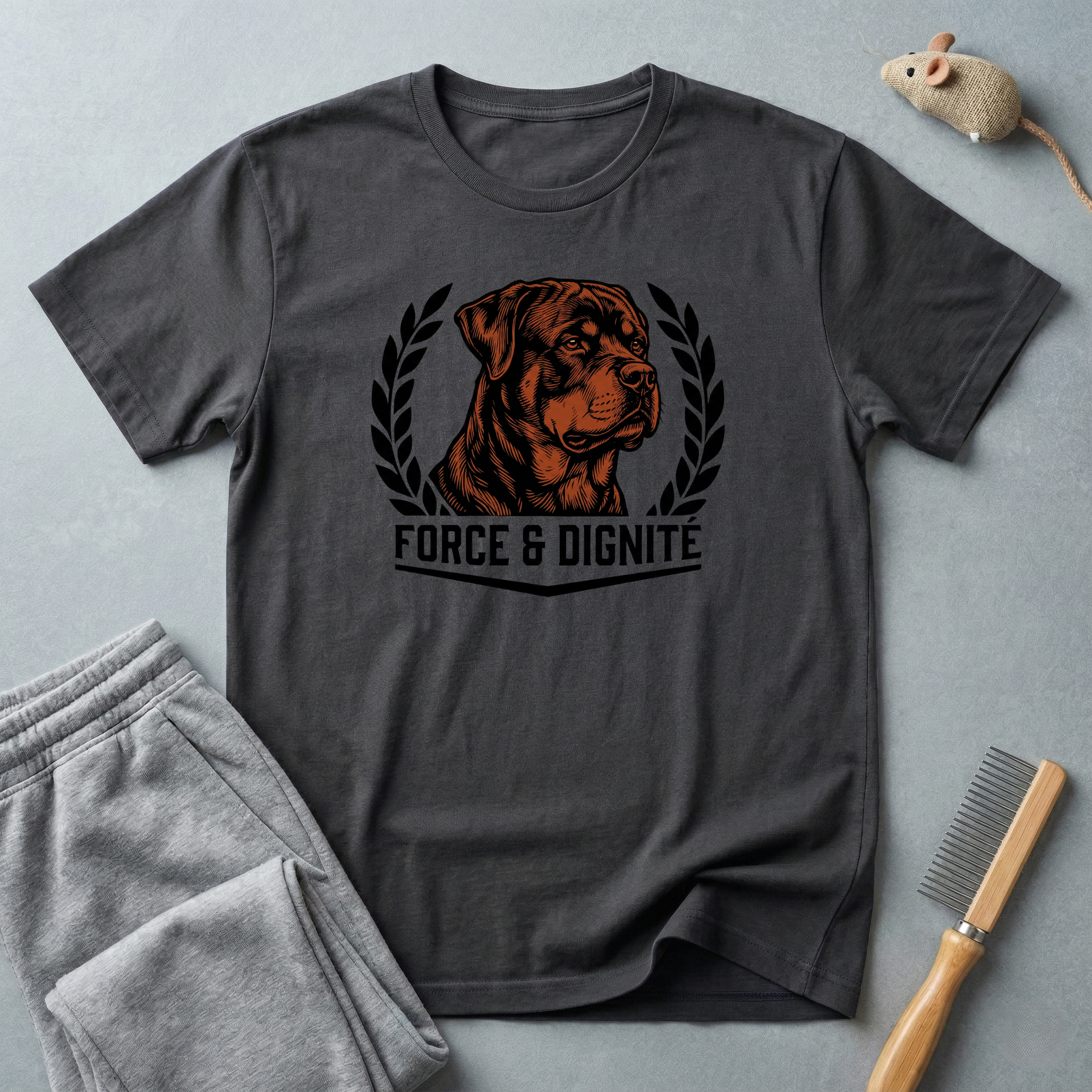 T-shirt écusson Rottweiler — «Force & Dignité» T-shirt pour amoureux des chiens