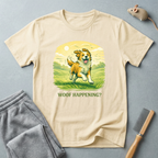 Dog T-Shirt — Cute Running Dog Graphic with “Woof Happening?”