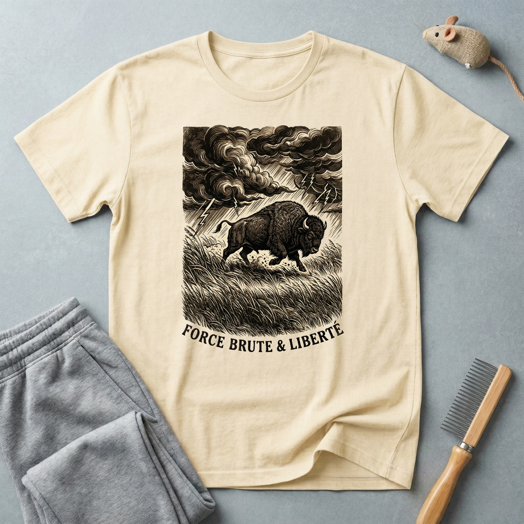 T-shirt graphique «Buffalo Storm» — Illustration vintage «Force brute & liberté»