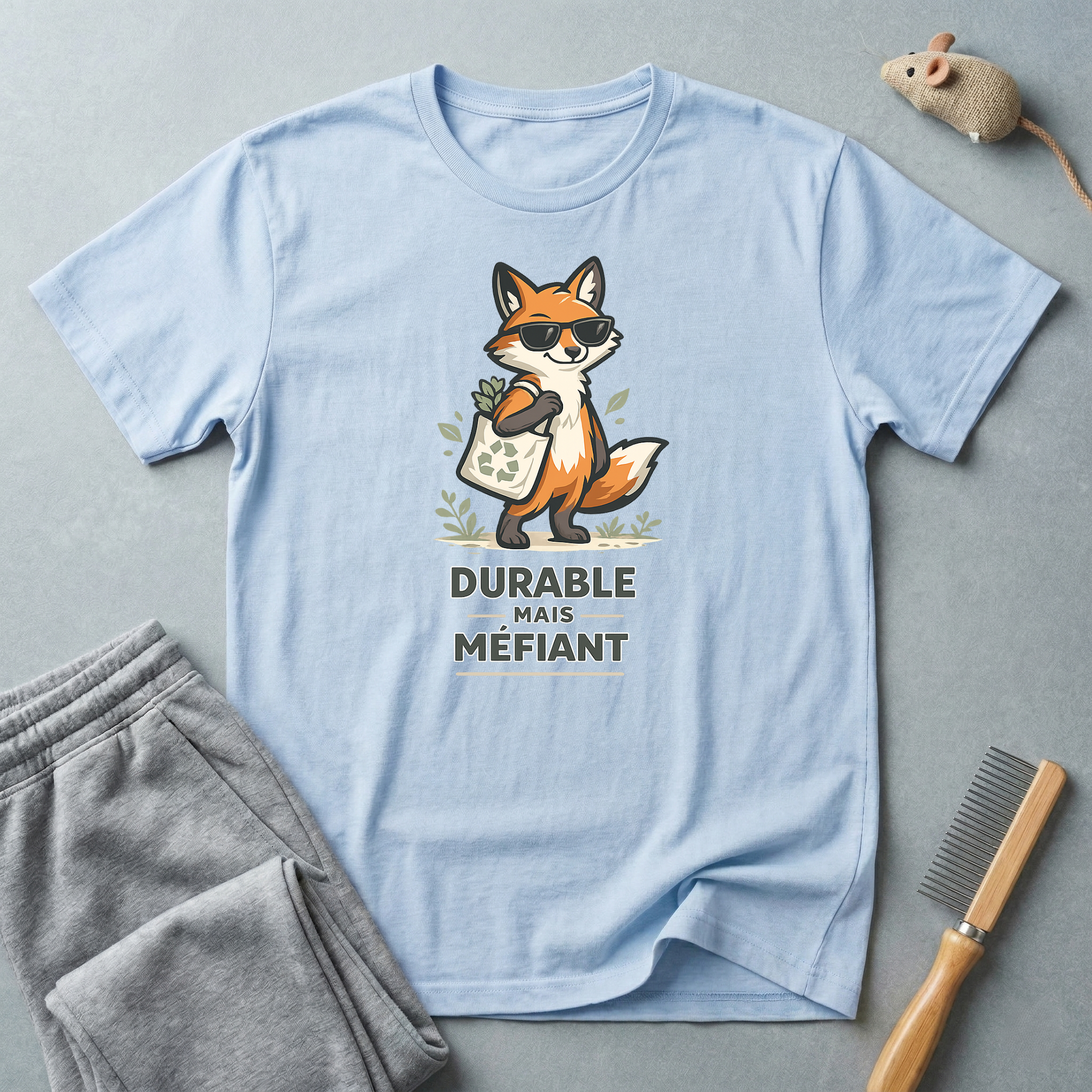 T-shirt illustration de renard — "Durable Mais Méfiant"
