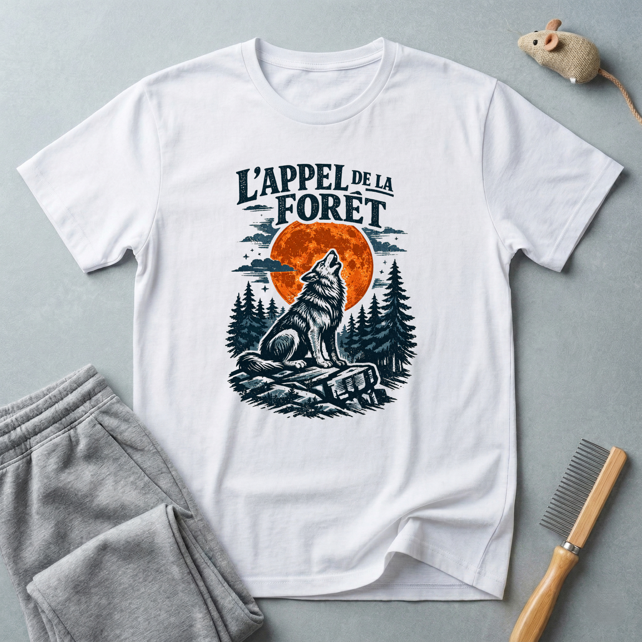 T-shirt — L’Appel de la Forêt: motif loup (loup hurlant, lune et forêt) 🐺🌙🌲