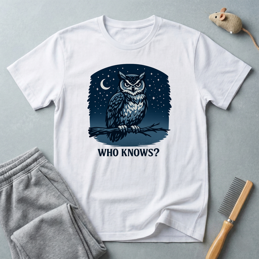 Owl Night Tee — 'Who Knows?' Graphic T-Shirt