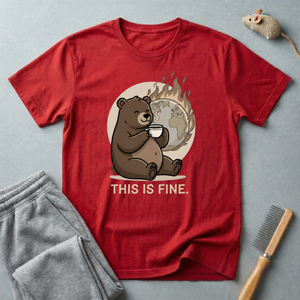 This Is Fine Bear T-Shirt — Funny Cozy Cartoon Tee