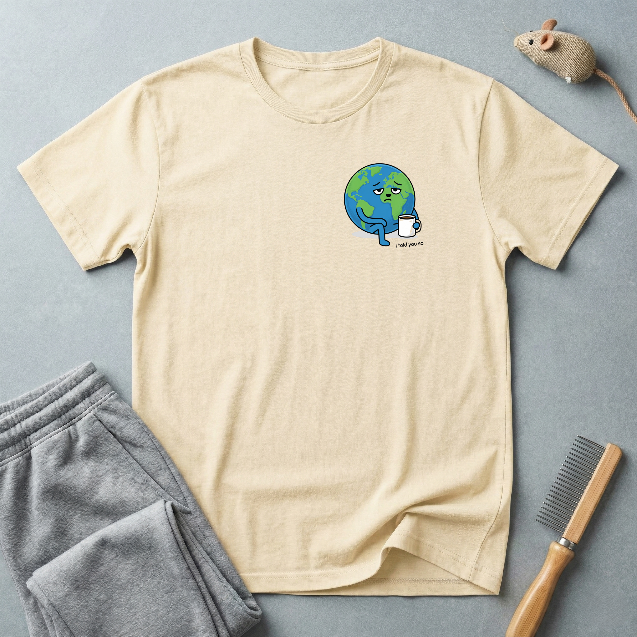 Cute coffee-drinking planet graphic T-shirt