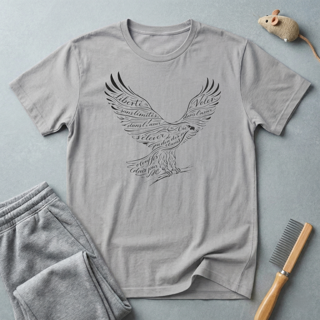 T-shirt Aigle — Aigle patriotique en vol avec design typographique manuscrit
