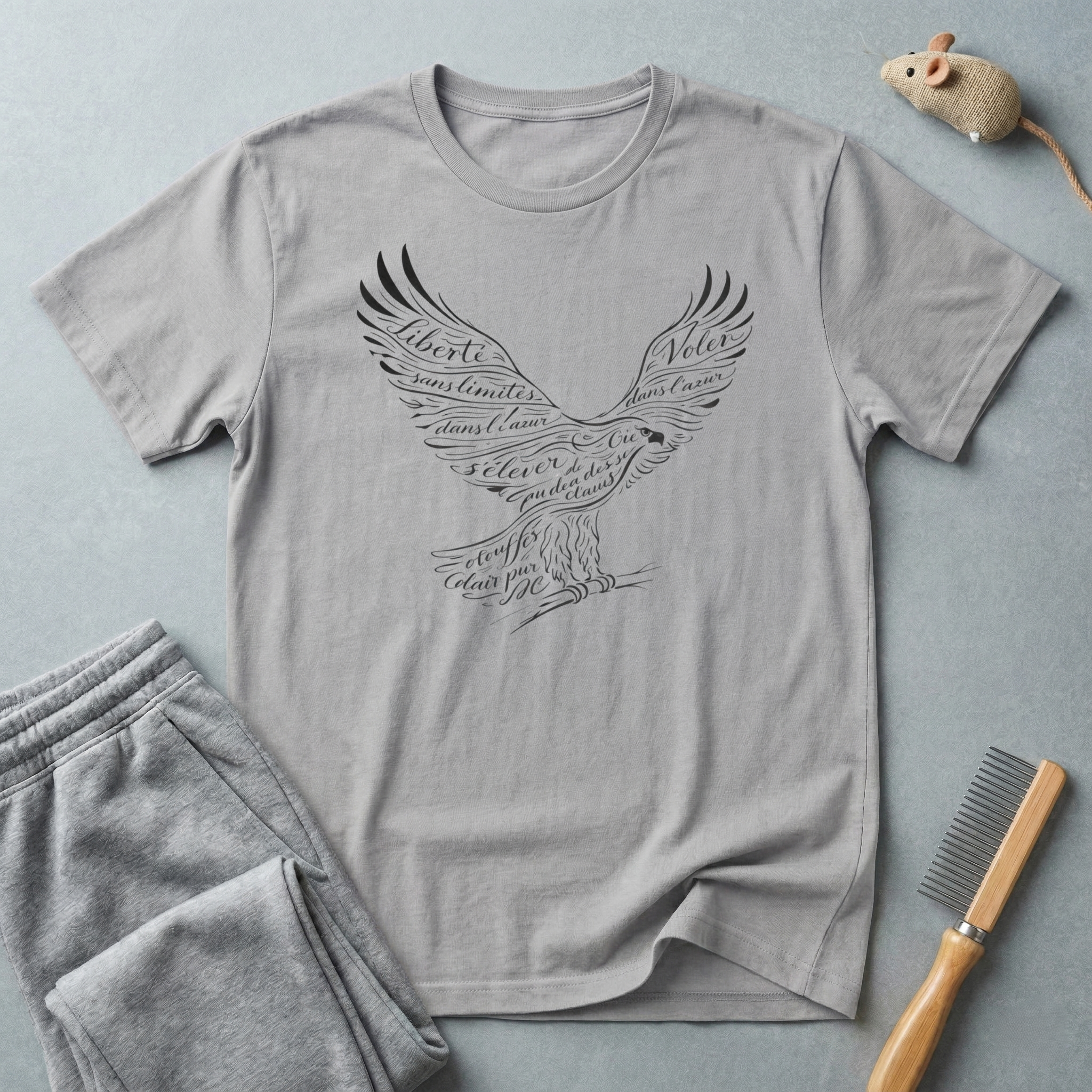 T-shirt Aigle — Aigle patriotique en vol avec design typographique manuscrit
