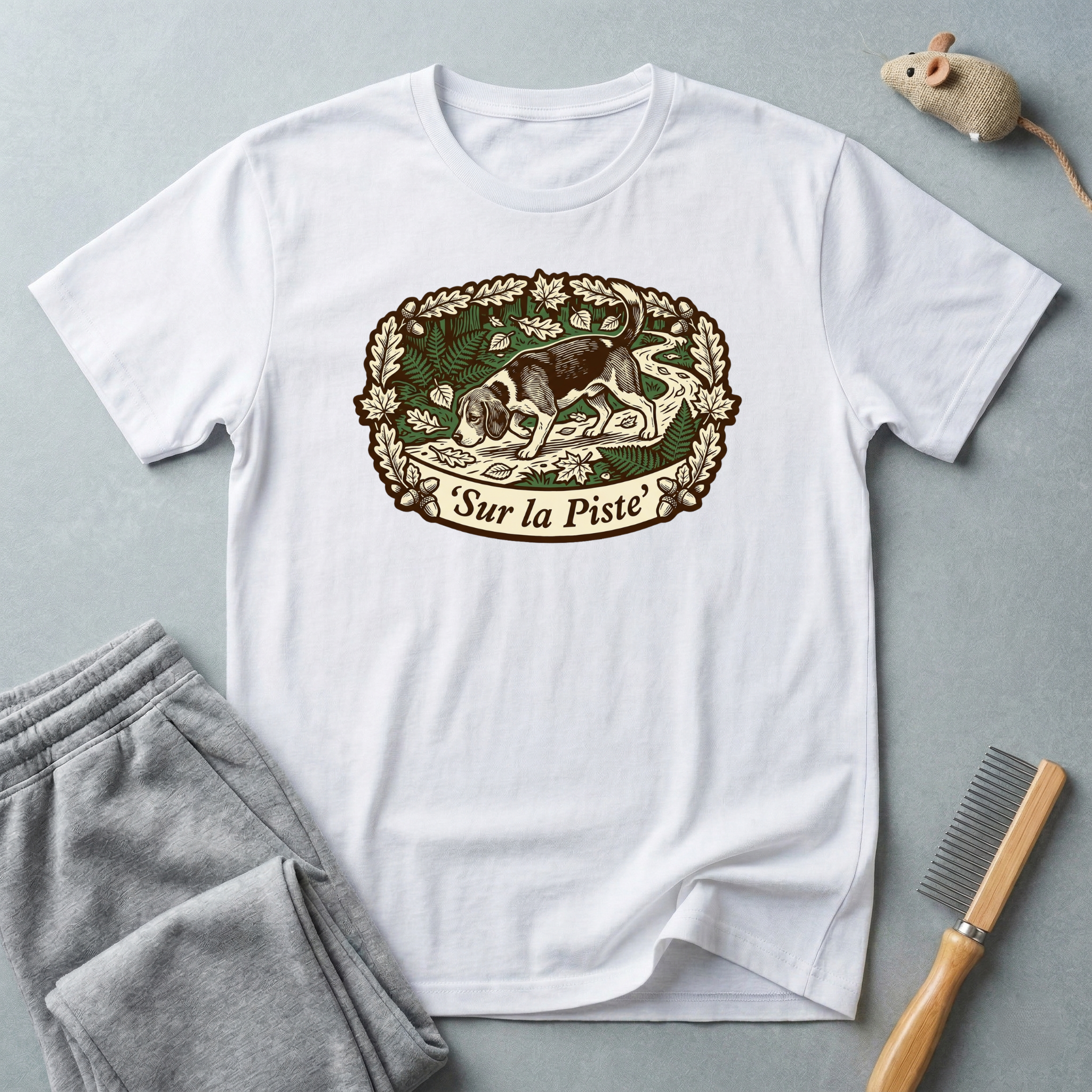 T-shirt — Graphique vintage nature lapin «Sur la piste»