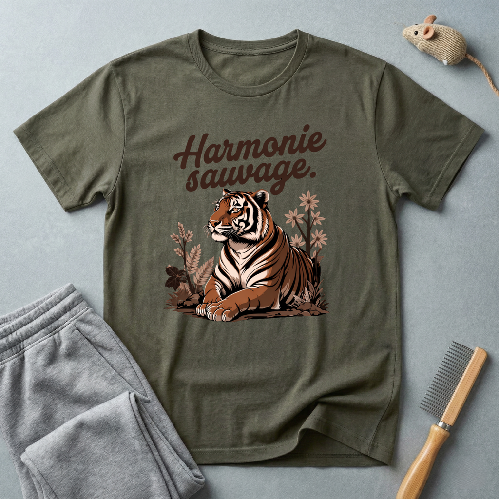 T-shirt graphique tigre — «Harmonie sauvage» — T-shirt nature vintage